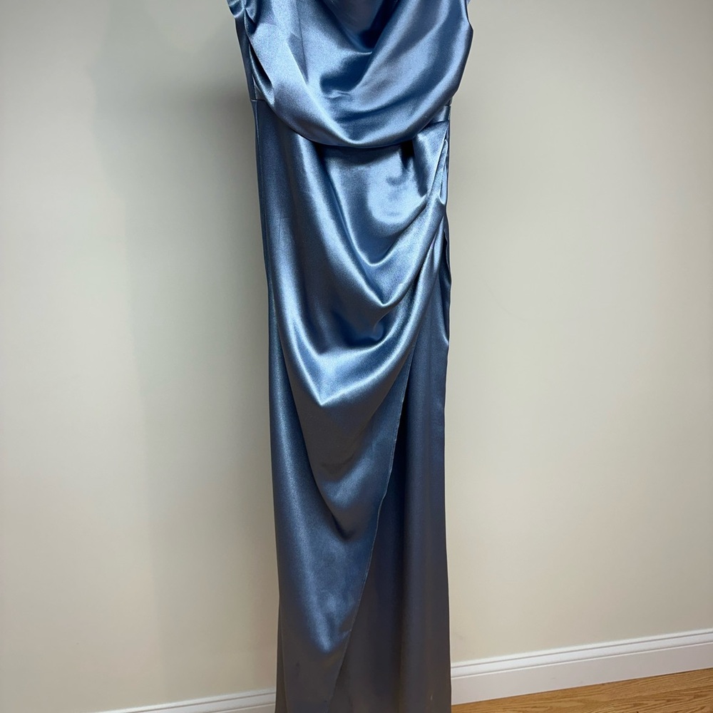 Elegant Satin Dress in Shiny Dusty Blue